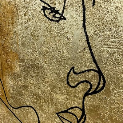 Modern Abstract Design Gold Foil Hand-Painted Oil Painting Canvas Wall Art with Customized Size